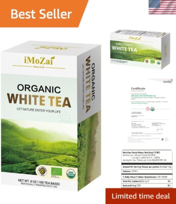 USDA Certified Organic White Tea Bags - 15-20mg Caffeine, Individually Wrapped