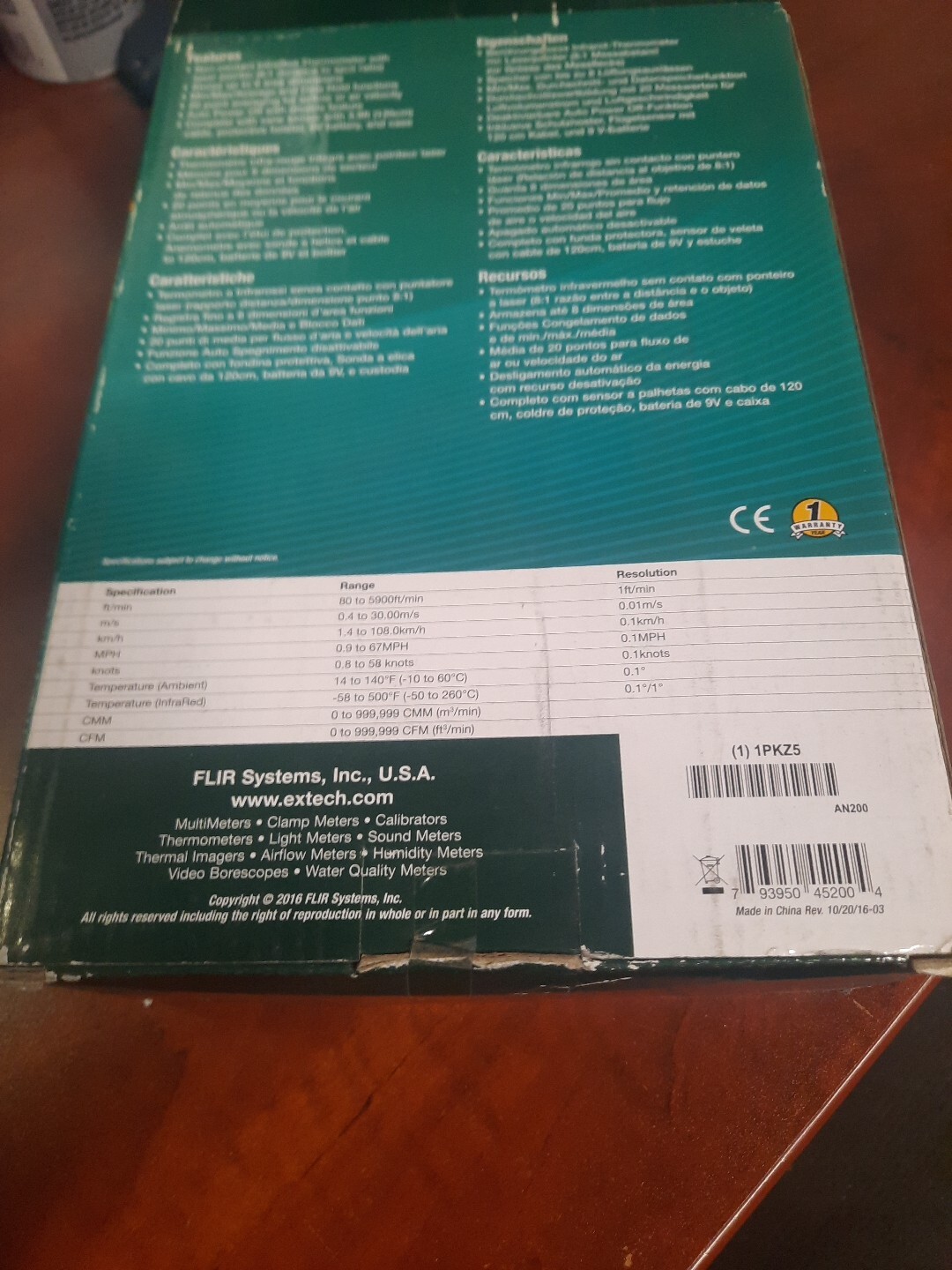 Extech Flir AN200 ThermoAnemometer Wind Speed Air Flow Velocity Temperature CFM ContentStudio