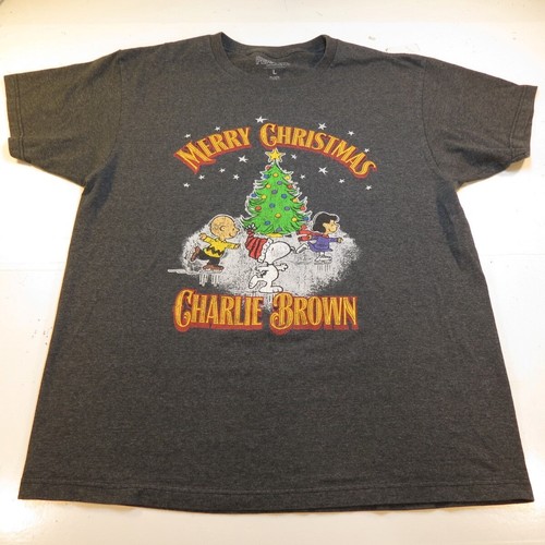 PEANUTS MERRY CHRISTMAS CHARLIE BROWN TEE T SHIRT Mens L Lucy Snoopy Skating - 第 2/4 張圖片