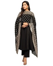 Women's Balck Crepe A-line Kurta with Pant and Dupatta