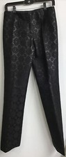 Prada Pants Black Metallic Stitching Floral Print Double Belt Loop Size 40/4