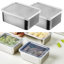 2Pcs Stainless Steel Food Storage Box with Lid Prepare Food Picnic Box Camping