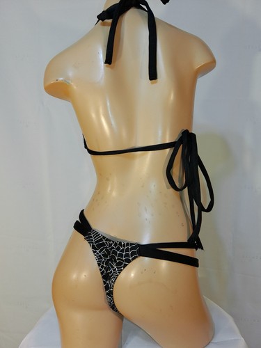 Exotic dancer stripper medium black/silver 2 piece bikini dance outfit-dancewear - Picture 2 of 2