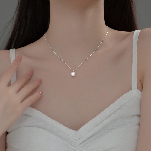 Genuine 925 Sterling Silver 8mm Round Pearl Drop Pendant Necklace Jewelry Gift - Picture 10 of 10