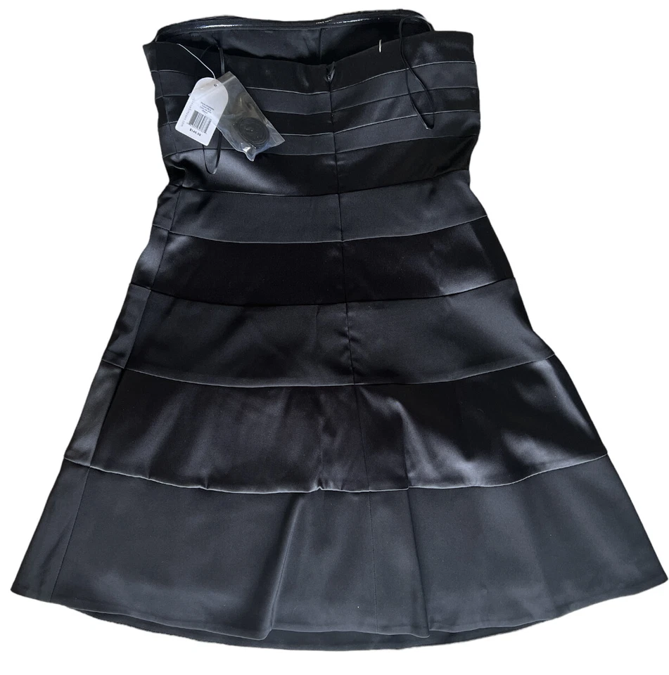 $148 Vestido Jessica Simpson Mujer Negro Satinado Sin Tirantes Ajuste y Panel Acampanado Talla 6 Foto 4 de 4