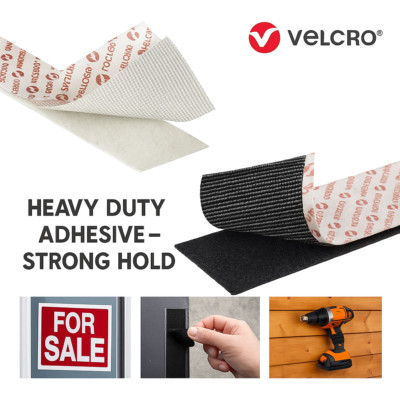 VELCRO  Heavy Duty Tape Self Adhesive Hook & Loop 50mm Wide Black White Strips