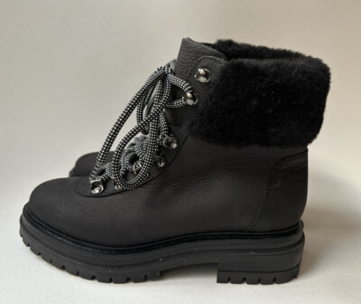 M. Gemi Alpi Women s Black Leather Lace Up Boots Shearling Fur Italy Size 6 -W45