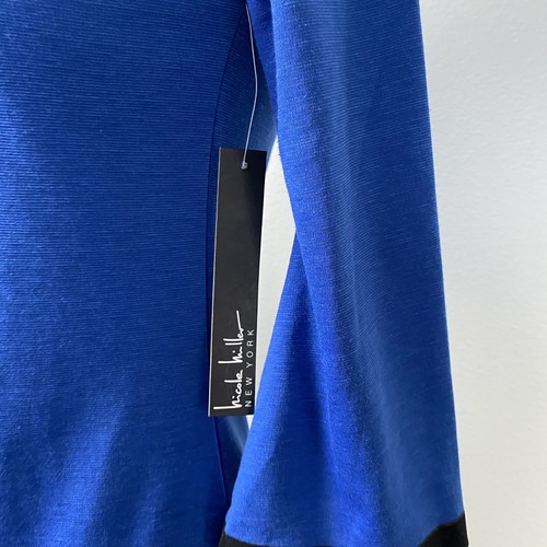 Authentic NICOLE MILLER New York Blue Black Velvet Beaded LS Zip Dress 14 - Picture 3 of 12