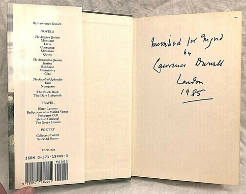 SIGNED Lawrence Durrell - Quinx - 1st/1st 1985 Faber in Dustwrapper - Excellent - Picture 5 of 9