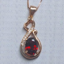 3.77ct Oval Shape Natural Garnet  Diamond Solid 14K Rose Gold Pendant No Chain