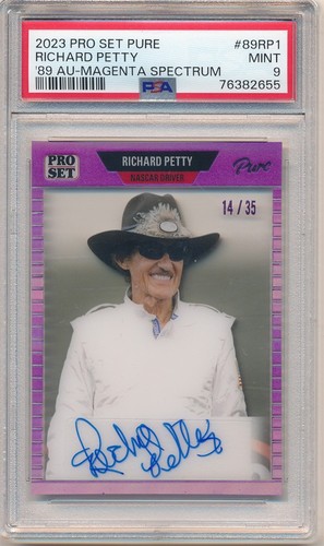 RICHARD PETTY 2023 PRO SET PURE 89 MAGENTA SPECTRUM AUTOGRAPH SP AUTO #/35 PSA 9