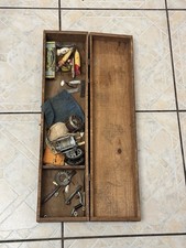Vintage Fishing Tackle Box w/ Pflueger Trump Reel Lures Tools 1930s 40s