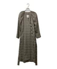 LANVIN en Bleu Tuck Sleeve Check Long Coat Brown Orange Feather 38 Used