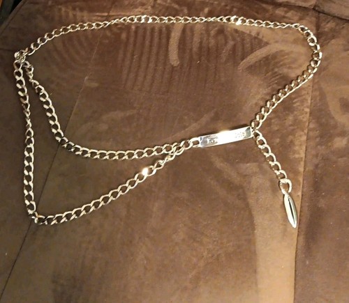 KENNETH COLE Silvertone Double chain LOGO Belt 38"L Signed ADJUSTABLE - Picture 6 of 6