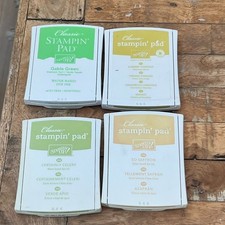 Retired Classic Stampin  Up Ink Pad Set of 4 Green  Yellow Water-Based Dye Ink
