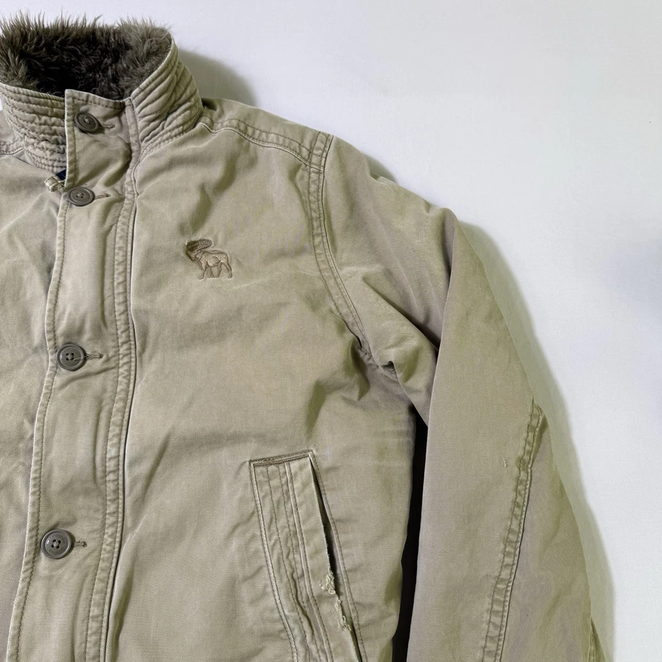 De Colección Abercrombie & Fitch Adirondak Chaqueta Juvenil XL Caqui Imitación Piel Forrada Abrigo Y2K Foto 3 de 4