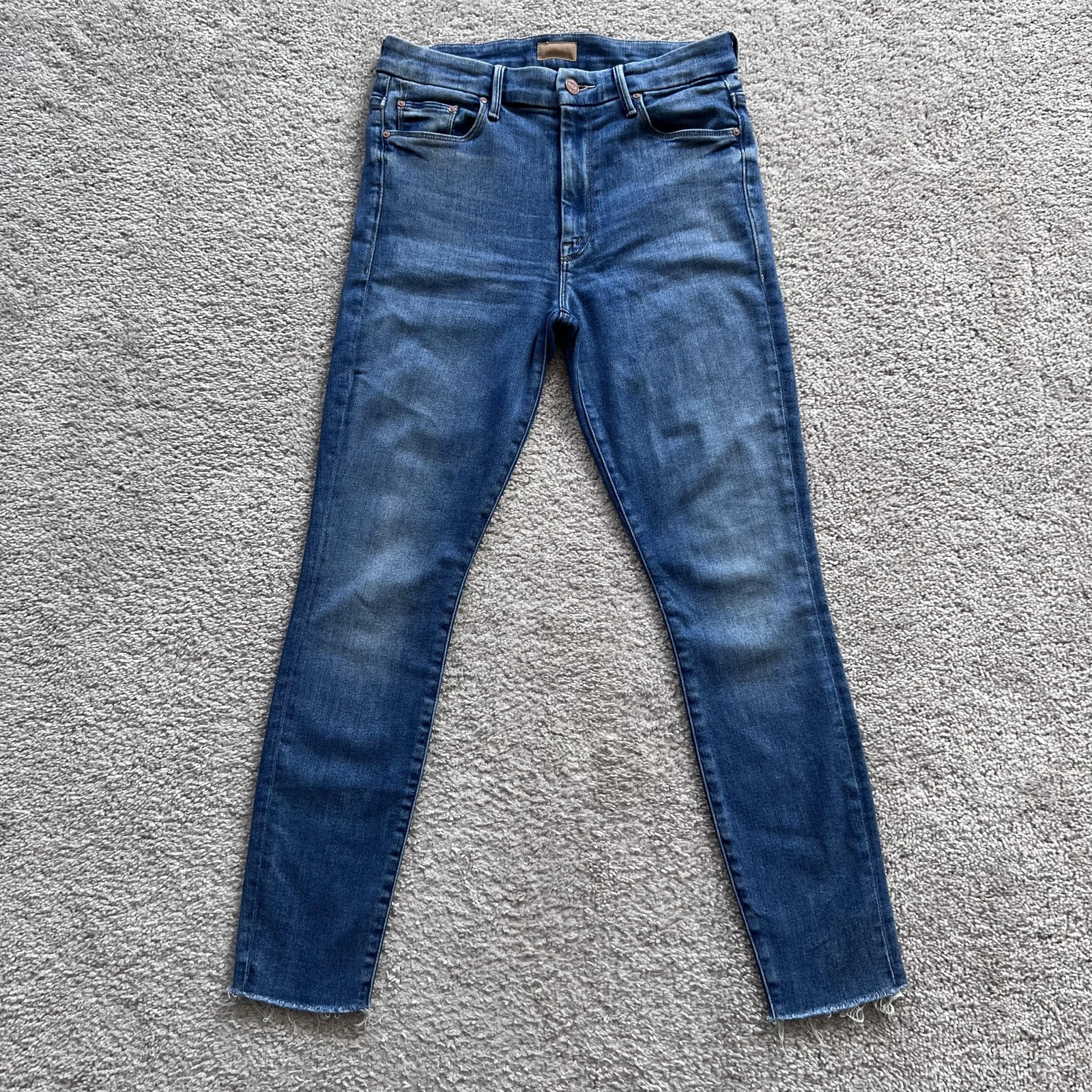 Mother High Waisted Looker Ankle Fray Hey Sun Jeans Womens 28 Blue High Rise