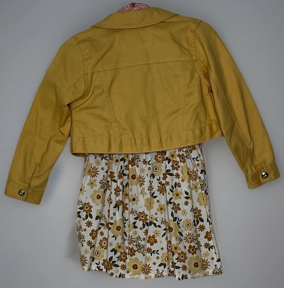 Conjunto de Vestido Little Lass y Chaqueta Denim Bordada 4T Fiesta Iglesia Boho Boda Foto 2 de 4