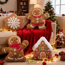 Christmas Gingerbread Boy Pillow, Christmas Decoration Winter Throw Pillows S...