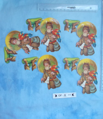 OF-A614 K: 5 x Robinson , alte Oblate Scraps Glanzbilder Prägedruck