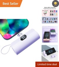 Compact 5500mAh USB-C Power Bank, Built-in Cable  Dual Ports for All Devices