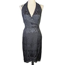Adrianna Papell Black Burnout Velvet Halter Cocktail Dress Art Deco 6