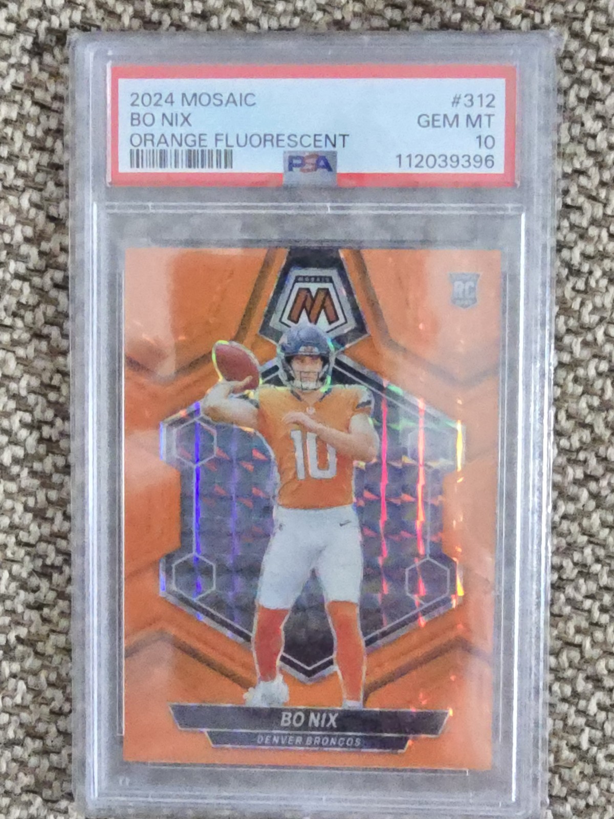 2024 Panini Mosaic Rookies Bo Nix #312 Fluorescent Orange Mosaic Prizm /25 (RC)