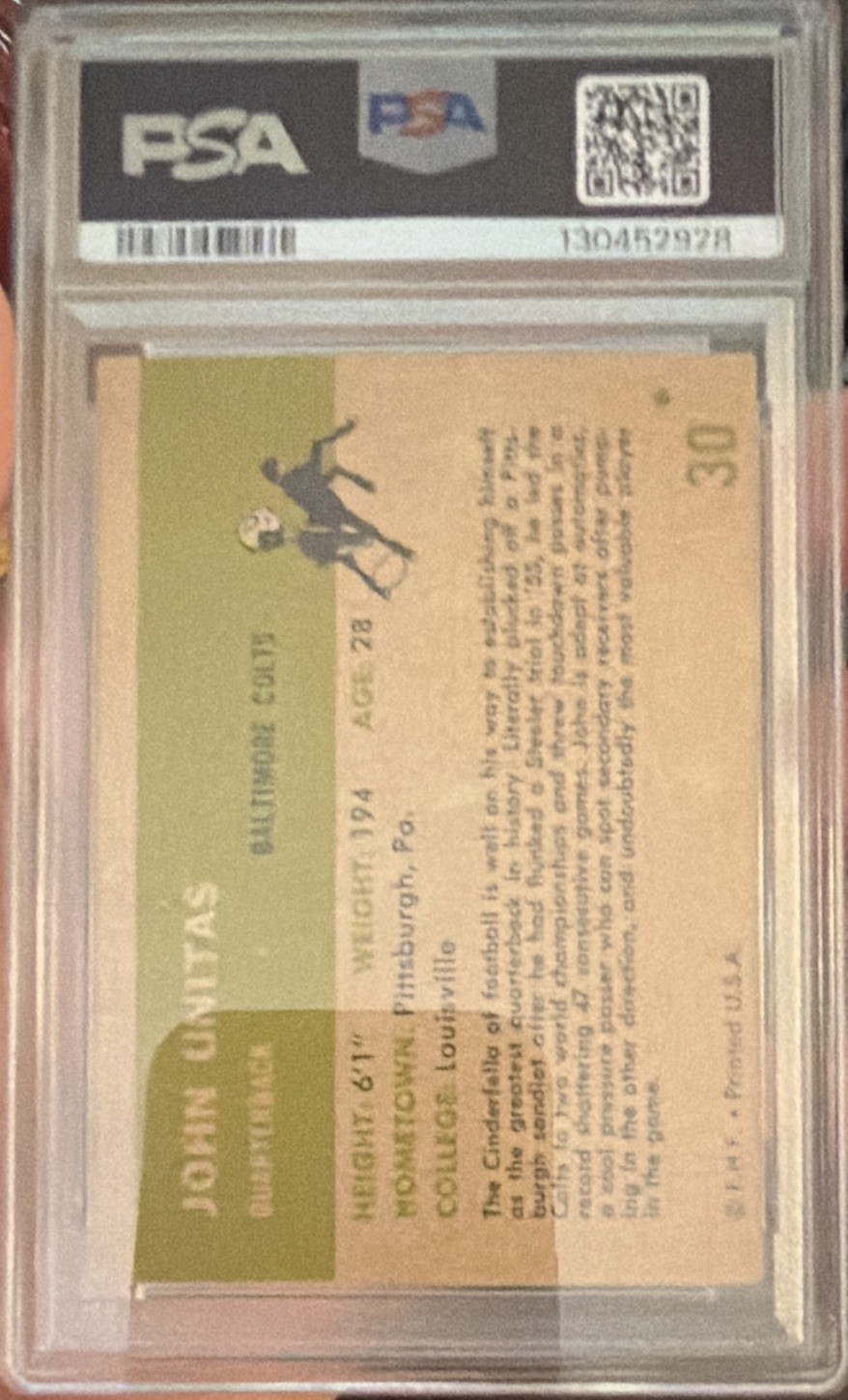 Fleer 1961 Johnny Unitas #30 Baltimore Colts Football Card PSA Auth Graded view 2