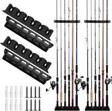 Fishing Rod Holders Wall-Mounted 2 Pairs, Simple Deluxe 2 Black 