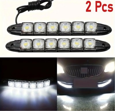 2PCS White 6 LED Daytime Running Driving DRL Light Flexible Strip Fog Lamp 12V