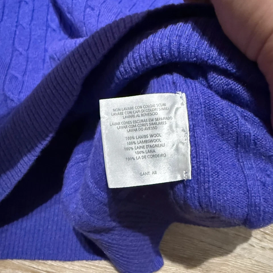 Gant Cable Knit Sweater Vest Tank Top Lambs Wool Purple XL - Image 4 of 4