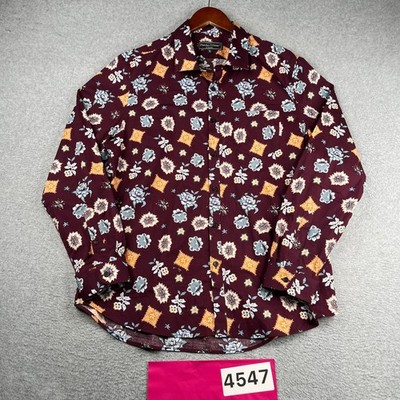 Paisley & Gray Slim Fit Shirt Burgundy Floral Print Button Up Long Sleeve Men XL