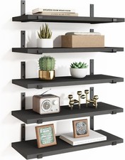 Floating Shelves Set of 5 Width 4.7 Inches Black Wall Shelves Rustic Wood Wall