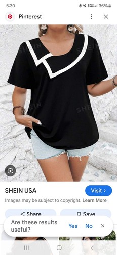 Navy Blue Shein Top With White Trim Offset Collar Blouse Womens