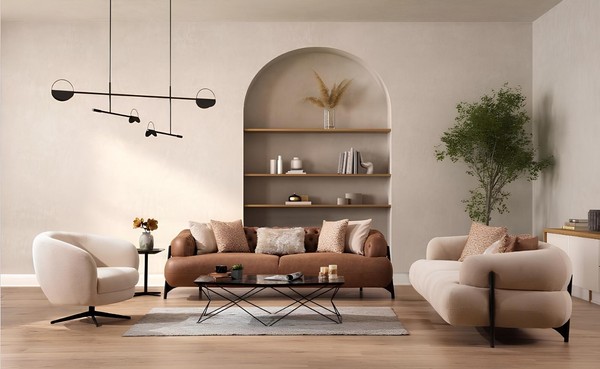 Sofagarnitur 3+3+1 Sitzer Textil Holz Sofa 3 Sitzer Modern Sessel Komplett Set-image