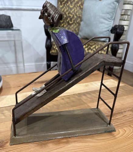 Manuel Felguerez Mexico Signed Girl On Slide Large Metal Art Sculpture Purple - Picture 4 of 16