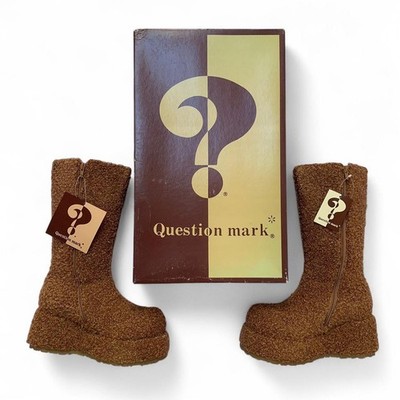 Question Mark Japan Vintage Brown Faux Fur Poodle Gyaru Raver Platform Boots