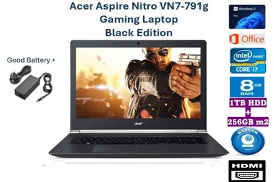 Acer Aspire Nitro VN7-791 Gaming Laptop 8GB 1TB+256GB HDD nVidia Win 11+MSOffice - Image 1 of 4