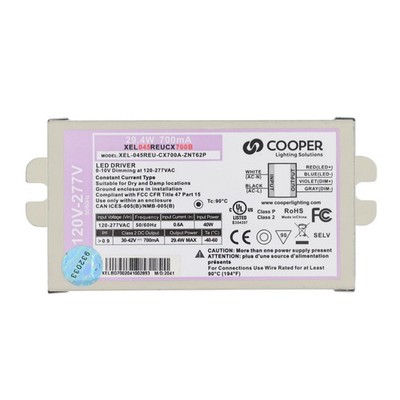 COOPER XEL-045REU-CX700A-ZNT62P LED DRIVER, 0-10V DIMMING 40W,  29W 30-42V 700MA