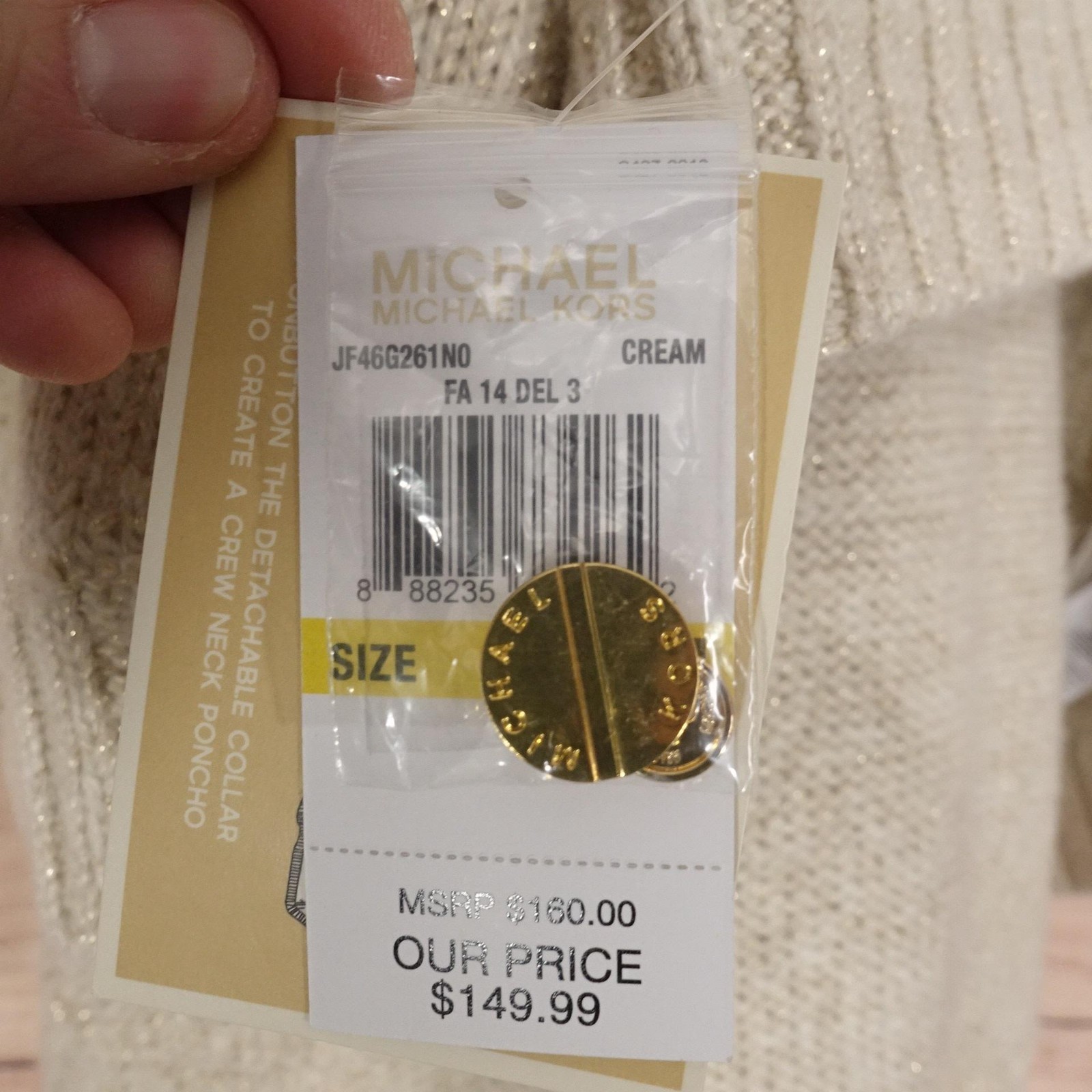 New! Michael Kors Poncho Sweater Womens Medium Cream Fur Collar Knit thumbnail 5