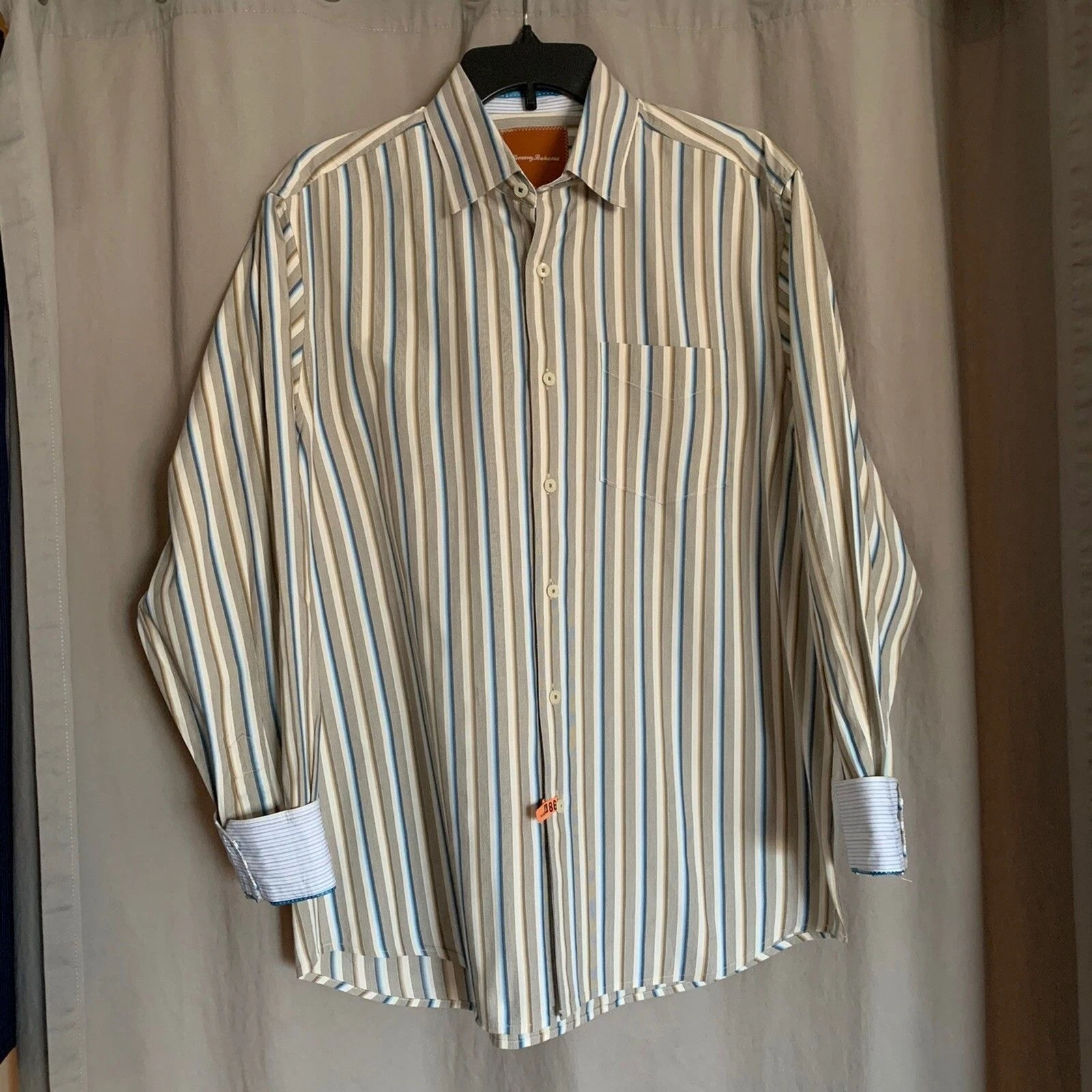 TOMMY BAHAMA Striped Button Up Cotton Dress Shirt Pocket Men’s Size Large