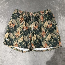 Oas Swim Shorts Mens Large Green Tiger Jungle Print Trunks Mesh Lined Beach