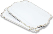 2 Pcs White Vintage Decorative Trays with Gold Rim, Serving Tray for Table Cente
