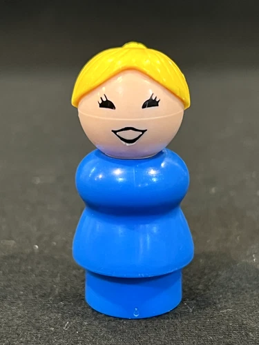 Vintage Original Fisher Price Little People All Plastic Blue Base Blond Ponytail