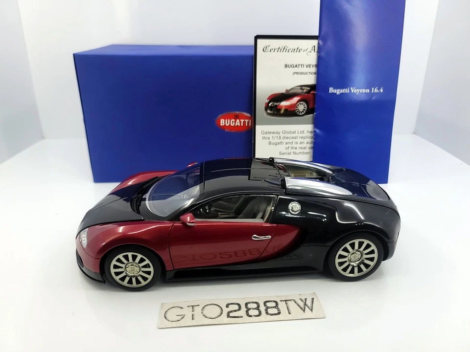 AUTOart 1:18 scale Bugatti EB 16.4 Veyron Production Car(Blackl/Red) #70906 - Image 2 of 4