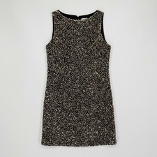 Alice + Olivia Sequin Beaded Mini Dress Diamond Lattice Sheath Black Gold Size 6