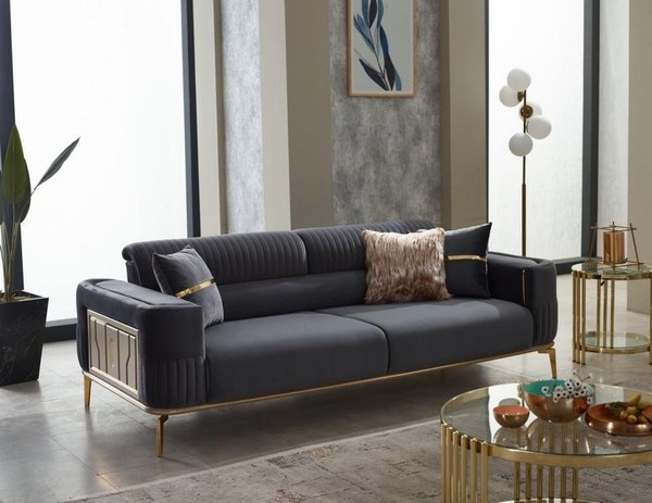 Polstersofa Luxus Dreisitzer Sofa 3 Sitzer Stoffsofa Grau Couch Stoff-image