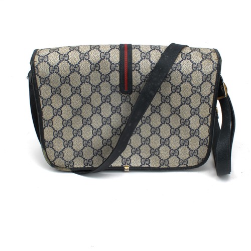 Borsa a mano messenger Gucci GG Supreme blu navy rivestita in tela linea sherry #H189852-1 - Foto 3 di 12
