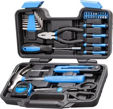 CARTMAN 39pc Home Tool Set Essential Household Hand Tools with Storage Case Blue