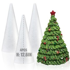 4 Pack Craft Foam Tree Cones 12.6x4.5 Inch White Polystyrene DIY